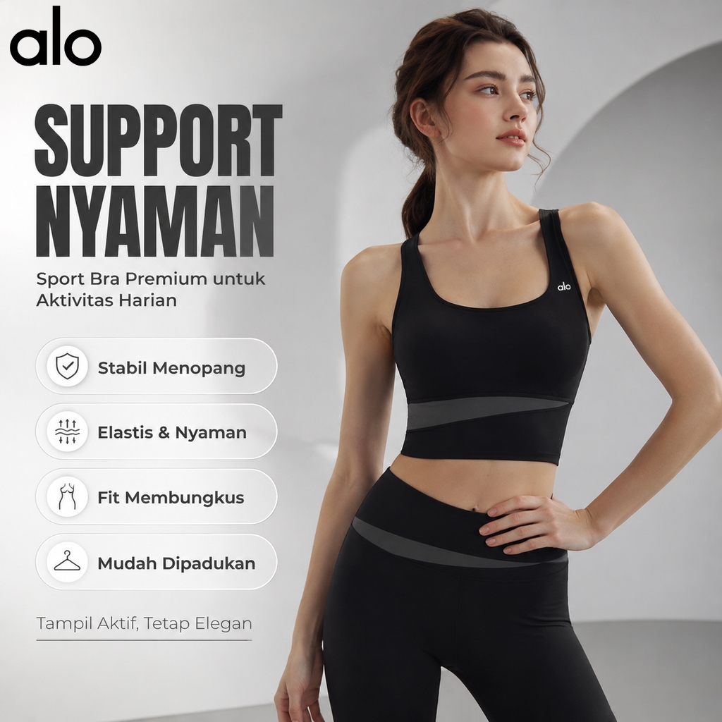 ALO Sport Bra Wanita Push Up Bra Fitness Yoga Gym Bra Olahraga Support Tinggi Elastis Breathable Pre