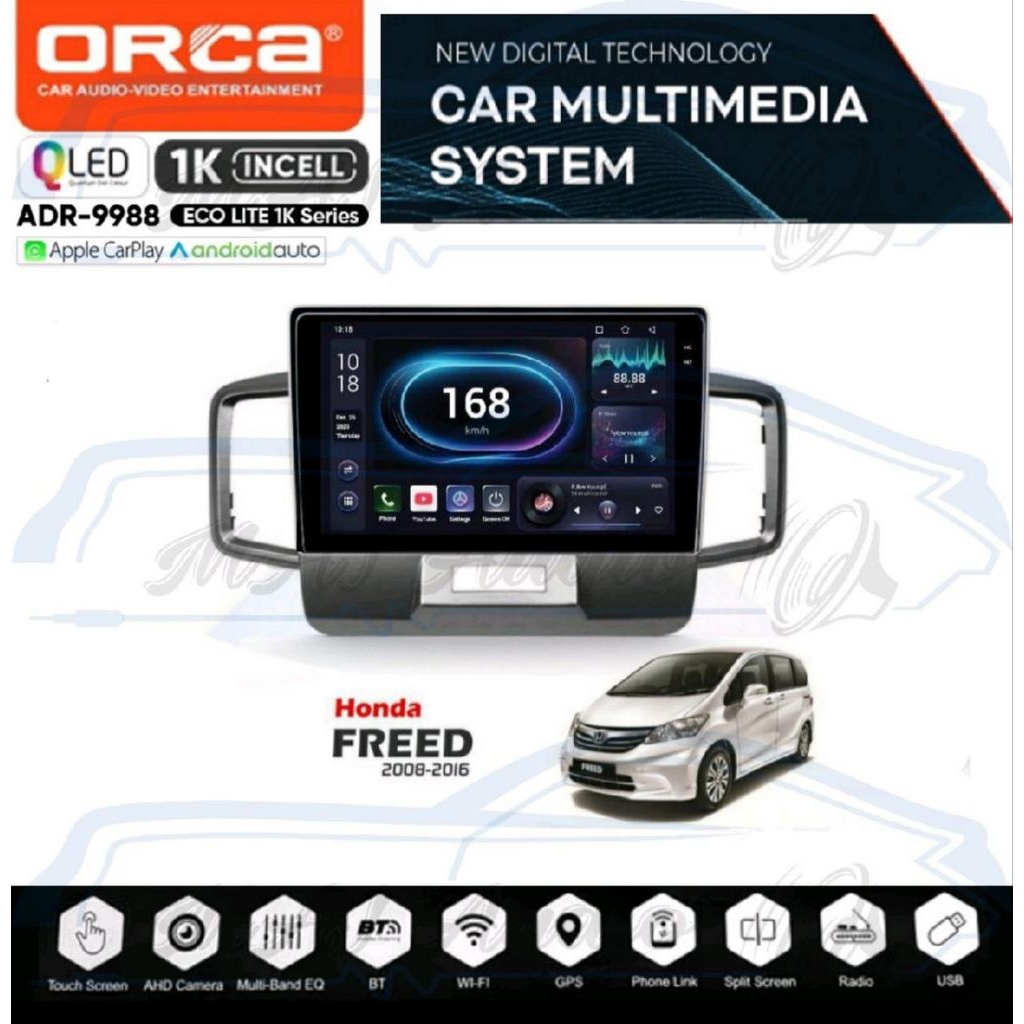 HEAD UNIT TAPE MOBIL ANDROID MERK ORCA/DHD/SKELETON UNTUK HONDA FREED 2008-2016 LAYAR 10 INCH