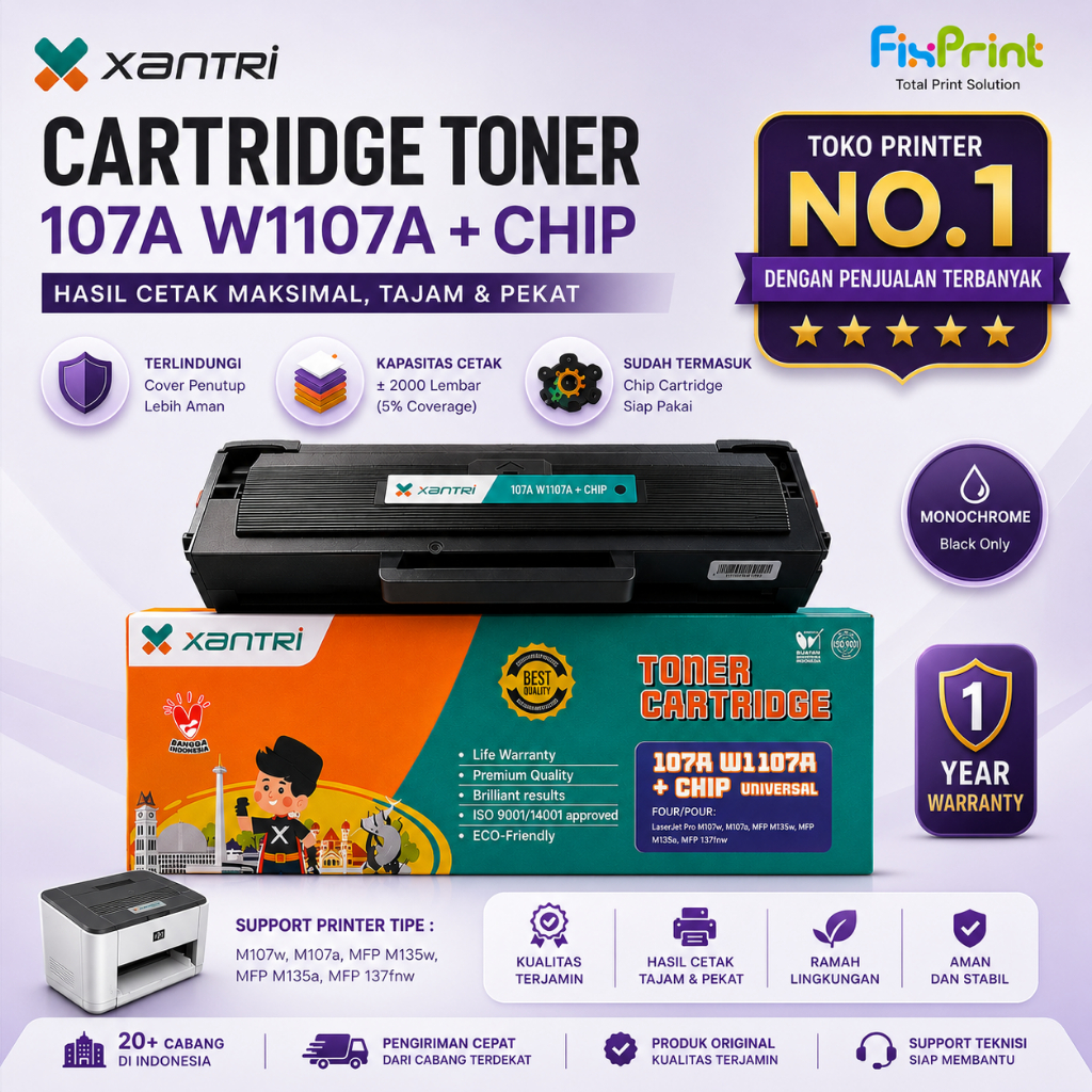 FixPrint Cartridge Toner Premium Xantri W1112A W1107A 107A 110A Compatible for Printer HP LaserJet 1