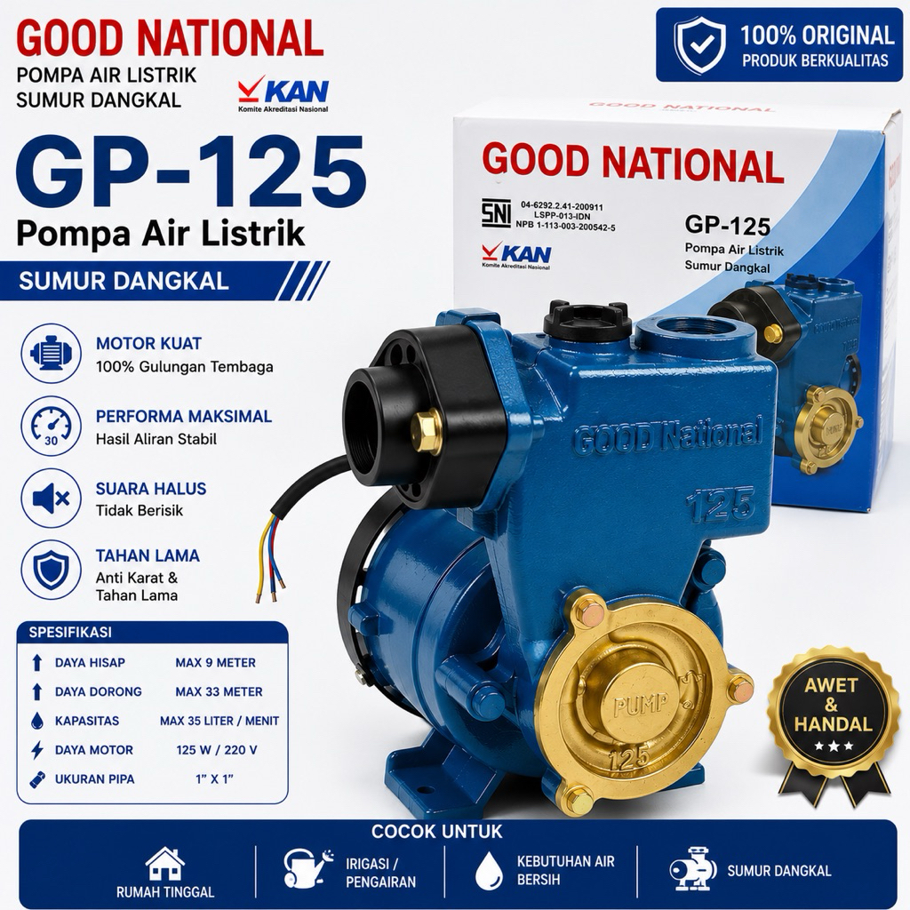 POMPA AIR GOOD NATIONAL GP-125 watt SNI NASIONAL GP 125 GP125 MANUAL