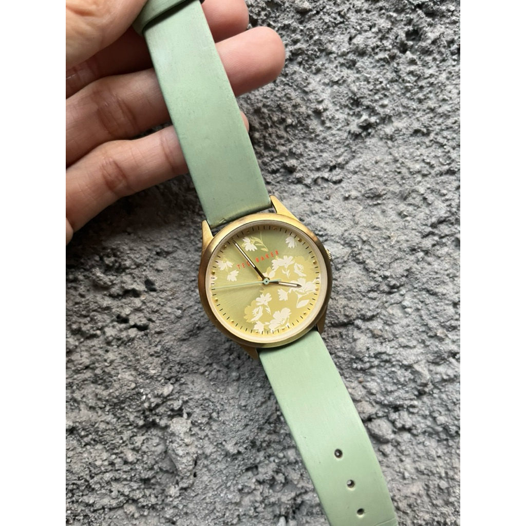 Ted Baker London Floral Mint Green Leather Strap Watch Women Original