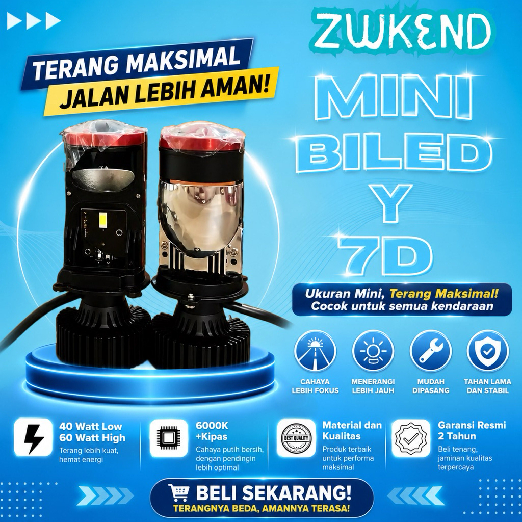 Lampu LED Mobil Motor H4 Mini Projector Y7D