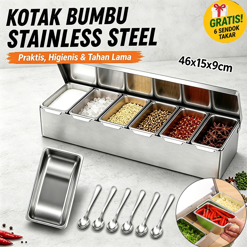 Tempat Bumbu Serbaguna Seasoning box Stainless penyimpanan bumbu Serbaguna Wadah Penyimpanan Bumbu