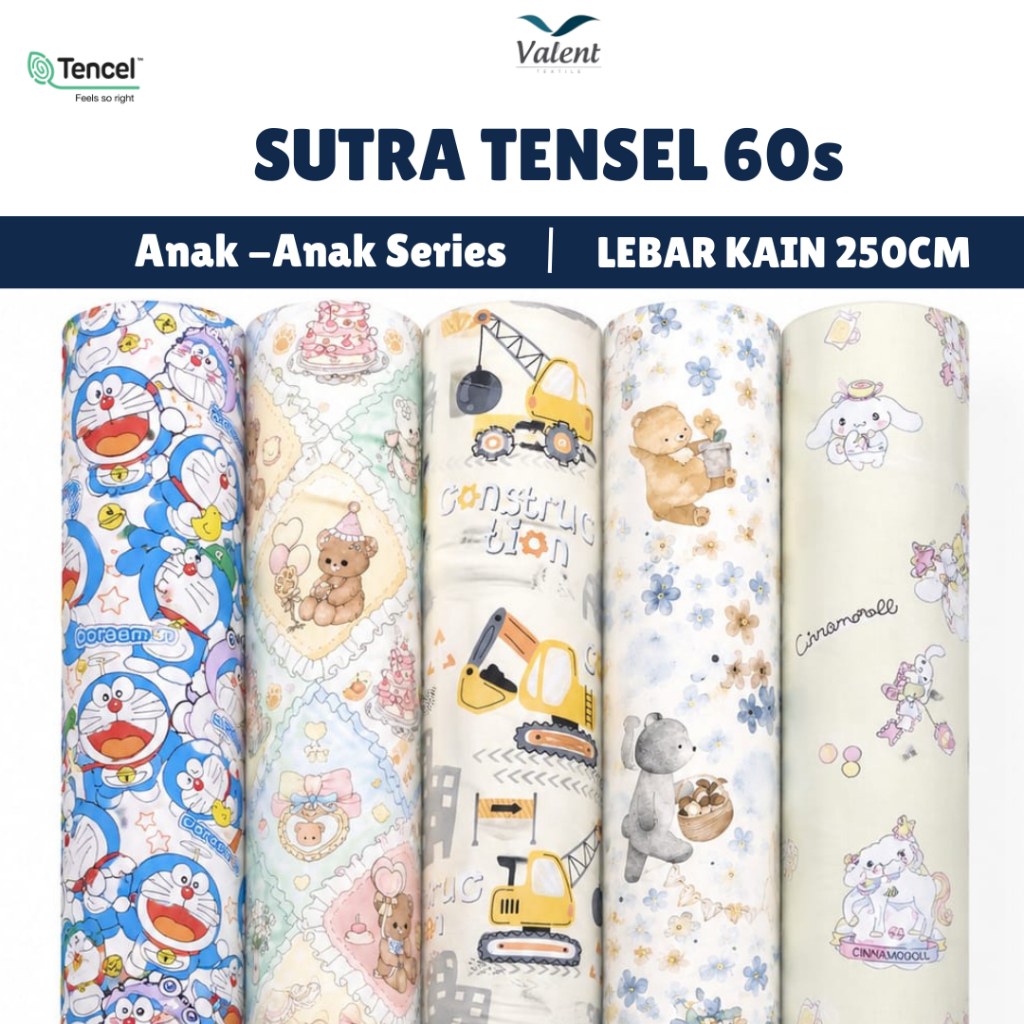 KAIN SUTRA BAMBOO ORGANIK 60S LYOCELL MOTIF ANAK PIYAMA PREMIUM 250 CM