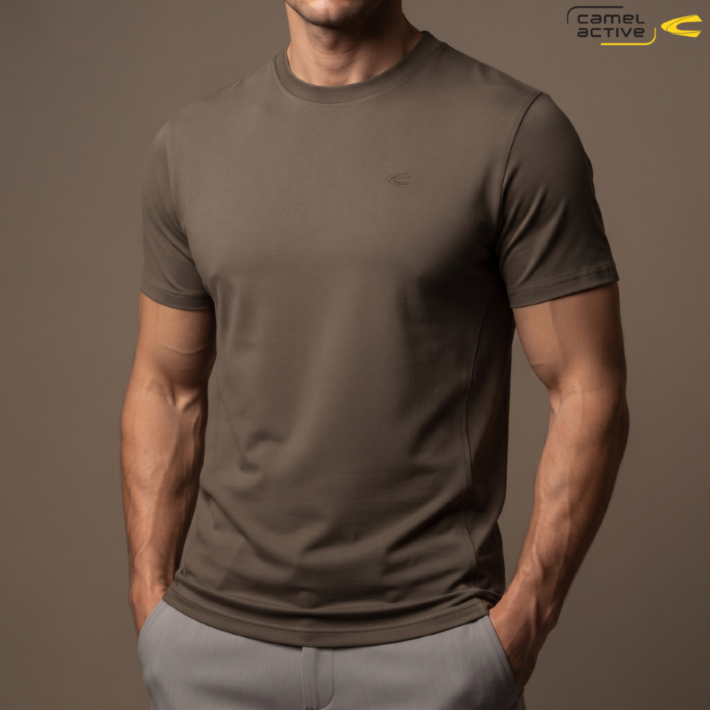 camel active Men's Basic Cotton T-Shirt with embroidered logo C kaos polos