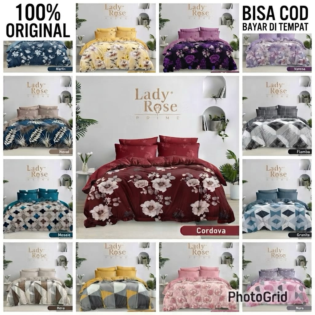 Bedcover Set Lady Rose Prime KING Ukuran Size 180 X 200 CM Flat Fitted Tinggi 30 CM
