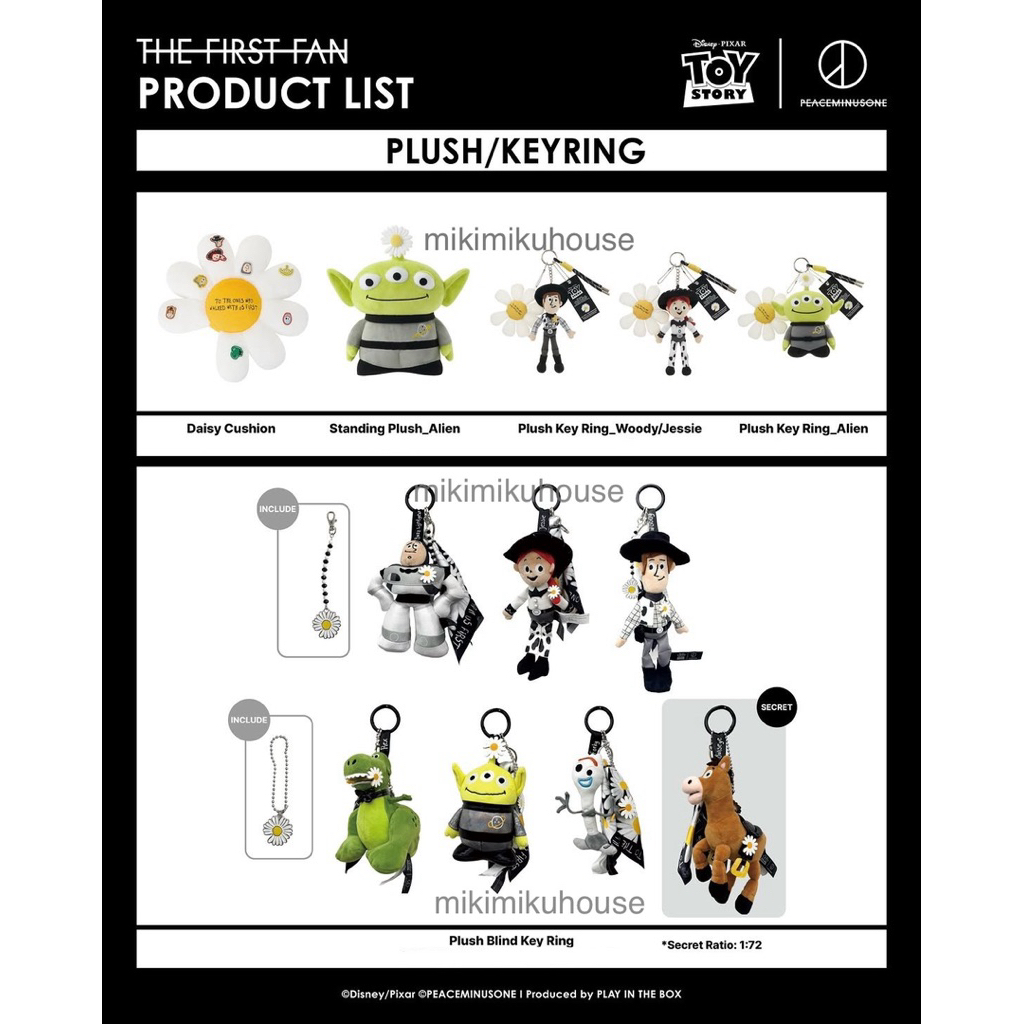 PEACEMINUSONE TOY STORY KEYRING GDRAGON PMO TOYSTORY WOODY JESSIE BUZZ ALIEN PLUSH KEYCHAIN BAG CHAR