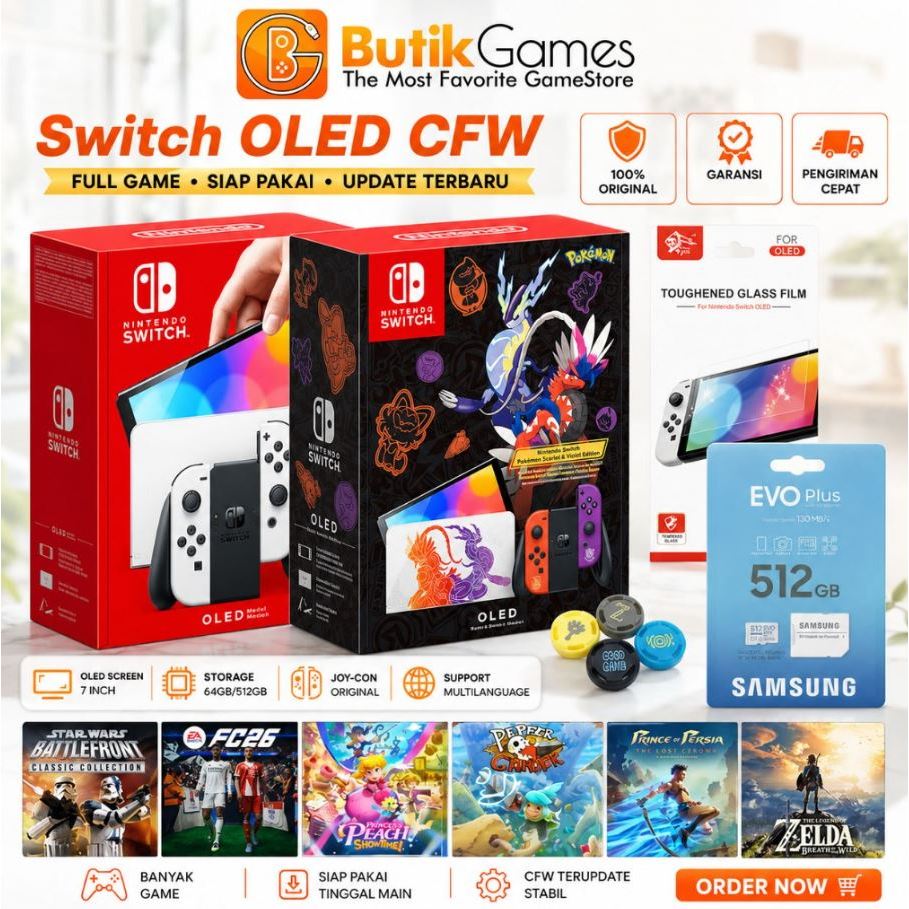 JULI [PO Sameday Instant Kurir] Nintendo Switch OLED CFW 256GB 512GB Full Game Second Bekas