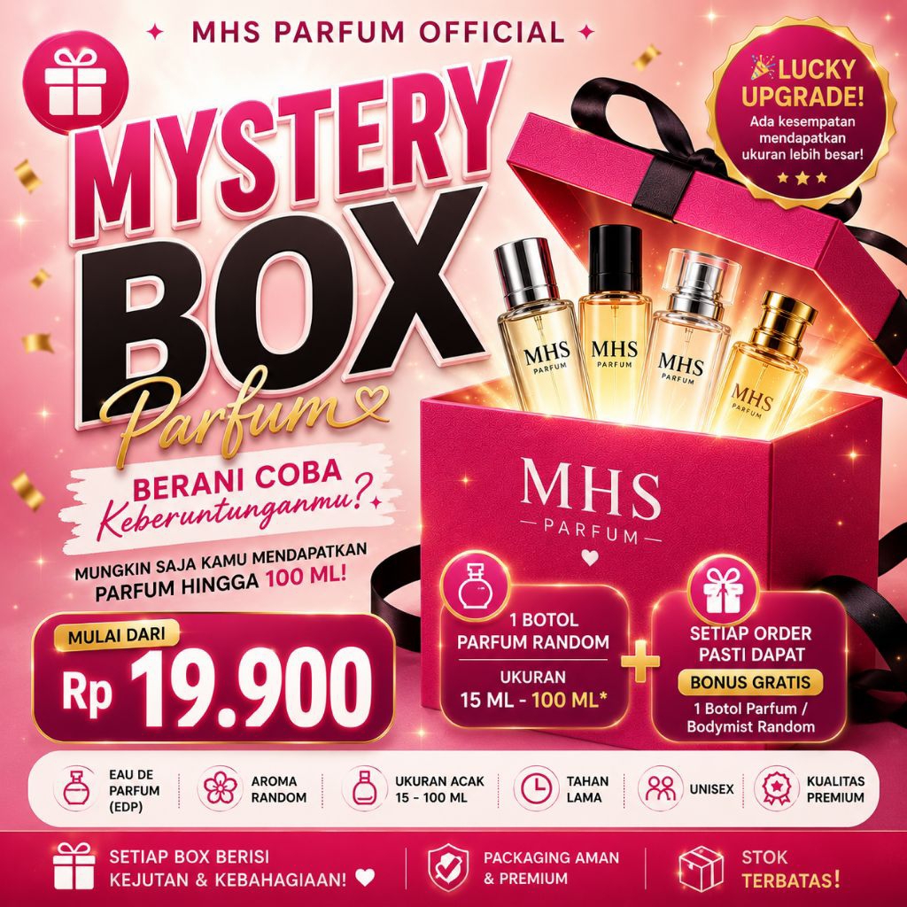 Mystery Box Parfum EDP Original | Random Aroma 15–100 ML | Lucky Upgrade | Bonus Gratis | Unisex