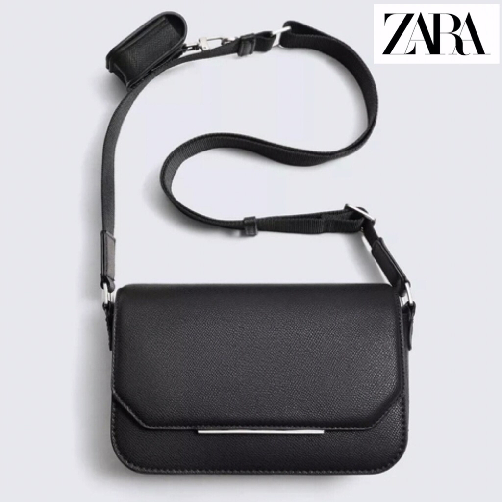 ZARA Men Textured Crossbody Bag Tas Selempang Pria Black