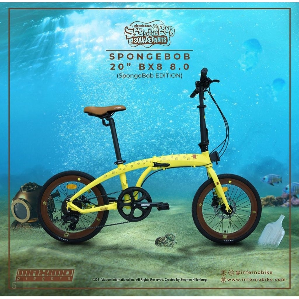 Sepeda Lipat  16-20 inch MAXIMO Piegare Folding Bike 8 Speed  SpongeBob Edition Alloy