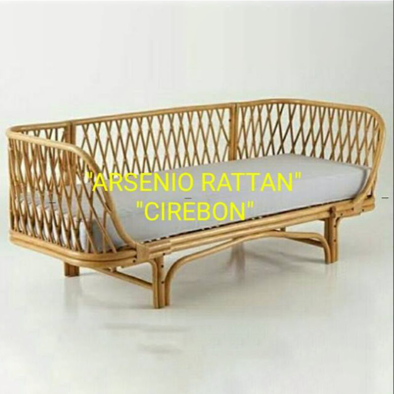 Sofa Panjang Rotan Alam Size 180 cm Lengkap Busa 10 cm