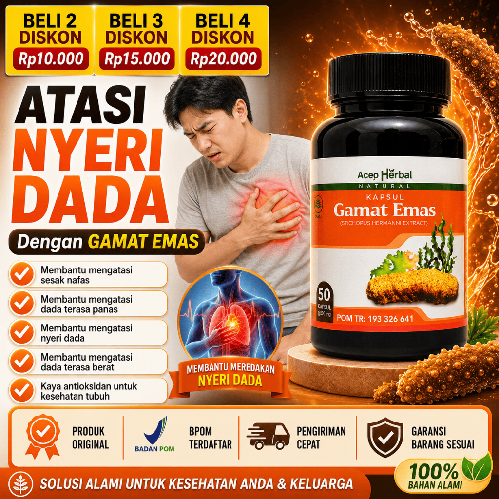 KAPSUL GAMAT EMAS Obat Nyeri Dada Sebelah Kiri / Kanan Dada Sesak Dada Terasa Panas dan Berat