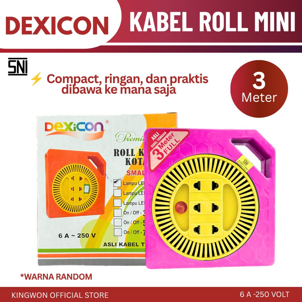 Roll Kabel Box Roll Mini Kabel Panjang 3M 3 Meter Box Kabel Colokan Listrik Stopkontak Dexicon
