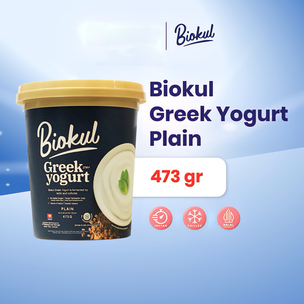 Yogurt Yunani Biokul Rasa Plain 473gr - Tinggi Protein, Probiotik, Tanpa Gula