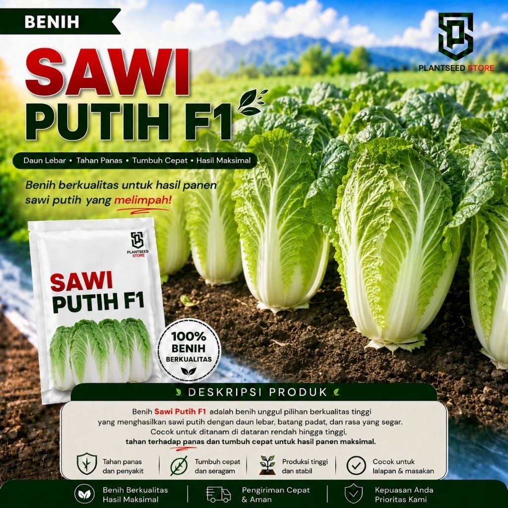 PlantSeed - 20 Benih Bibit Sawi Putih F1 Dataran Rendah Sayur Slobor Unggul