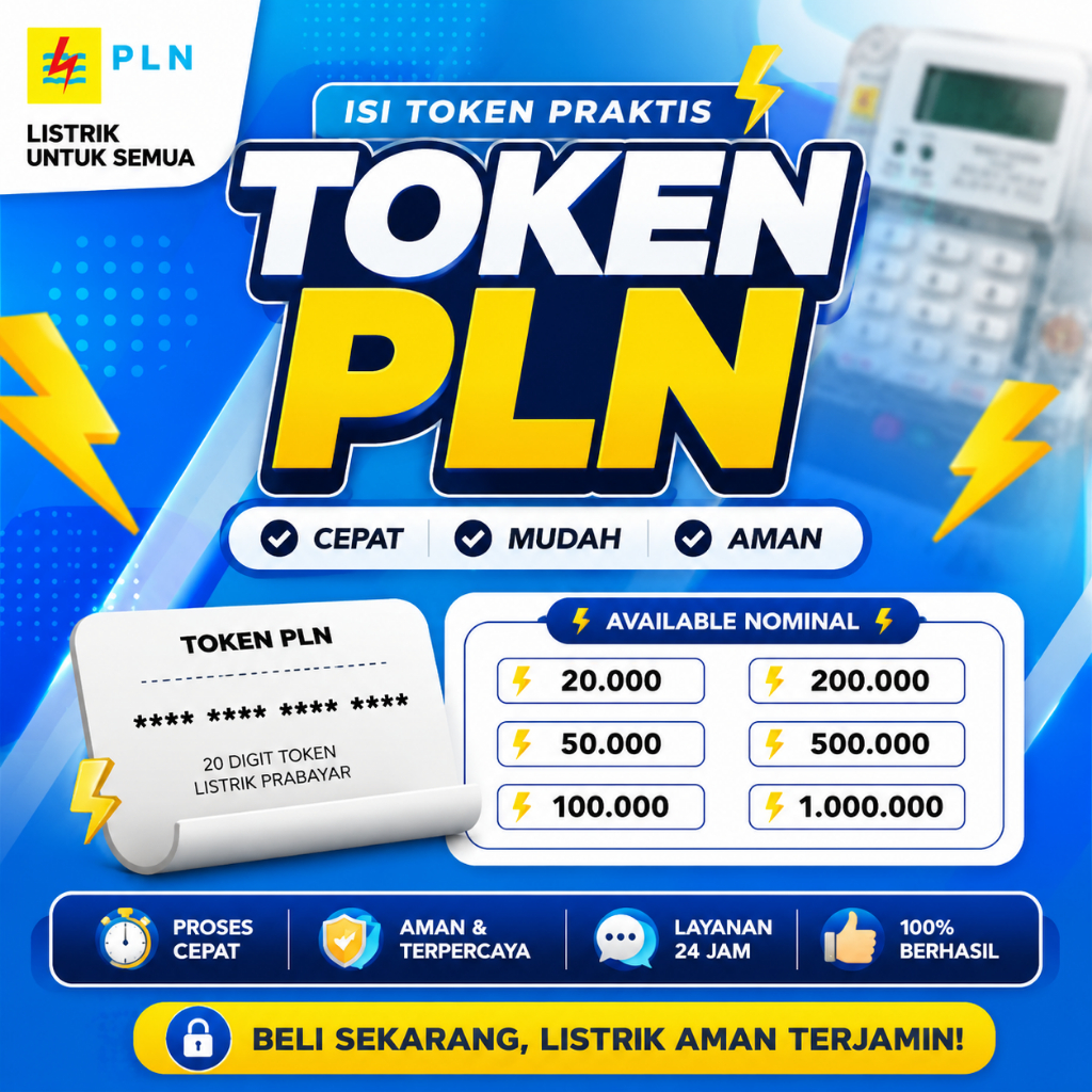 Token Listrik PLN Prabayar 20rb 50rb 100rb 200rb 500rb 1 Juta | Proses Otomatis 24 Jam | Cepat & Ama