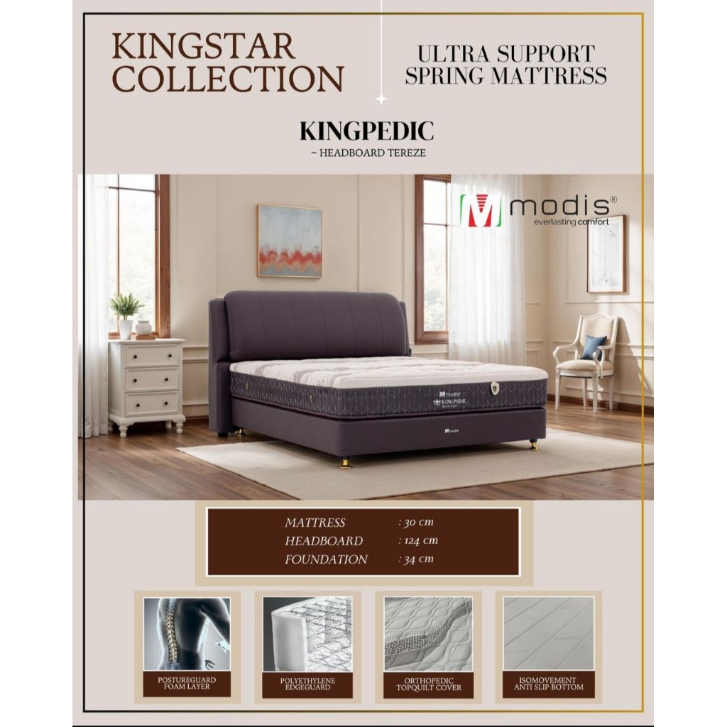 Set Kasur Modis Kingpedic 30 cm | 180×200 | Ortopedi Dukungan Tulang Belakang + Headboard Tereze