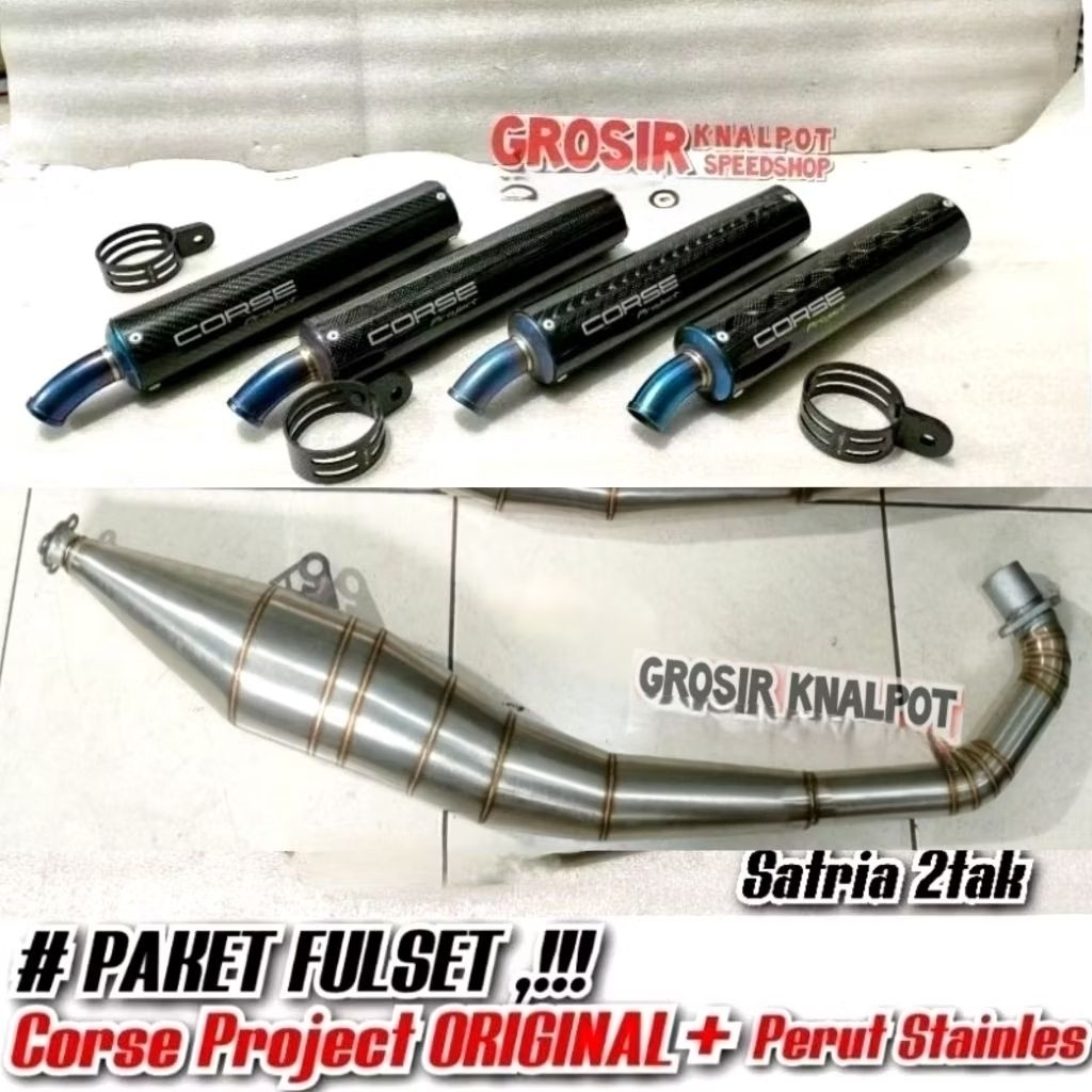 PAKET FULSET Knalpot Silincer CORSE PROJECT ORIGINAL Carbon Kevlar PLUS Perut Stainles Satria 2 tak 