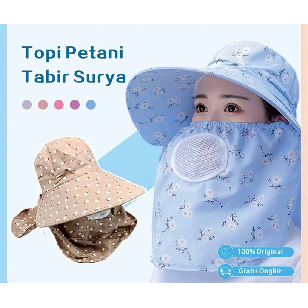 Topi Wanita Lebar Topi Pentup Wajah Anti UV Topi Masker Topi Petani Dapat Mengambil Jilbab