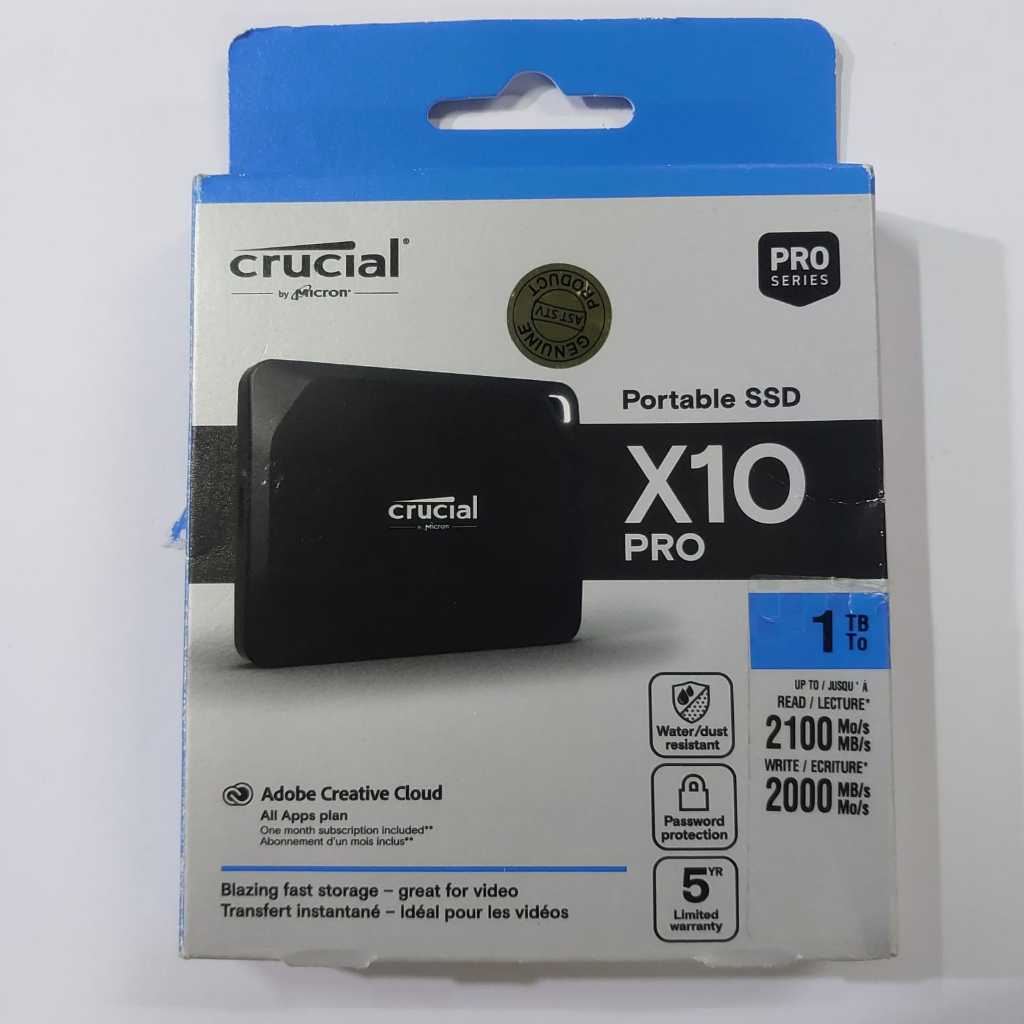 hardisk ssd portable crucial by micron x10 pro 1tb external usb-C Likenew BOX murah