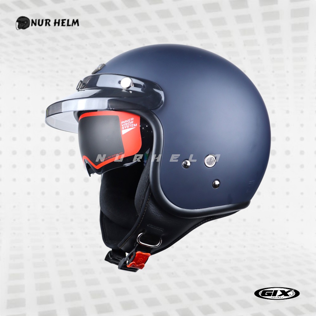 GIX Rovelo Solid - Navy Blue Doff - Helm Retro - Helm Bogo