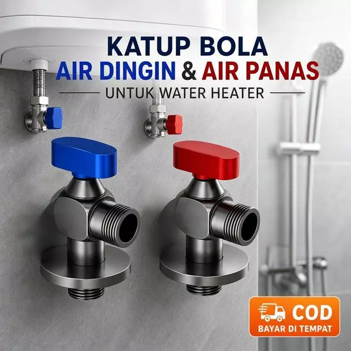 Kran Sudut 1/2 Inch Full Ball Valve Bahan Kuningan Aliran Besar Anti Bocor Tahan Suhu Air Panas Ding