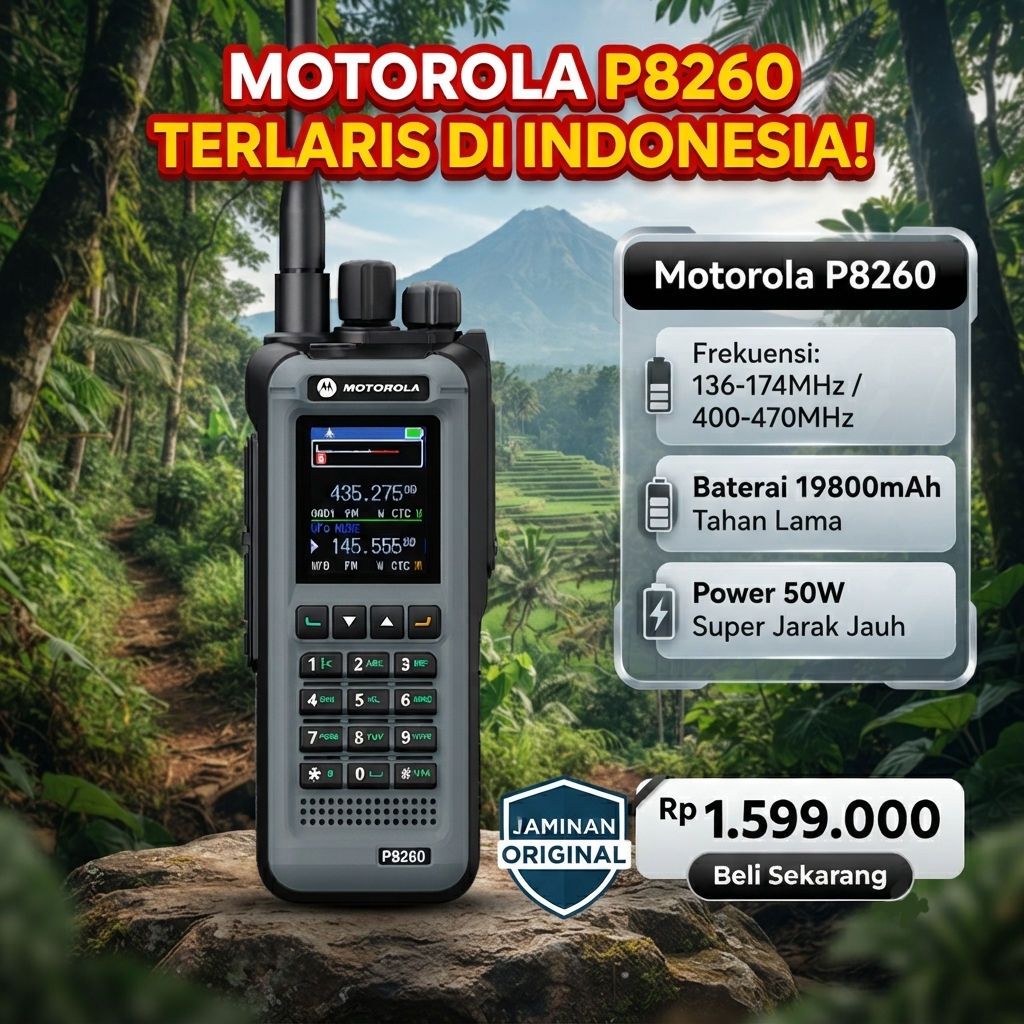 RESDEKAH - Lifetime Warranty HT Motorola P8260 Walkie Talkie Jarak Jauh 50KM Dual Band 50W 19800mAh