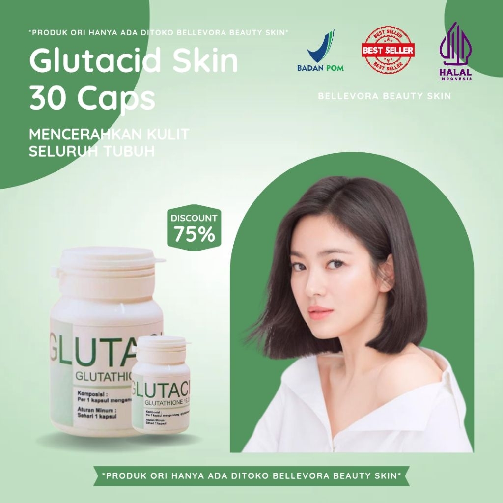 [Promo Launching] Glutacid Skin 30 Kapsul - Pemutih Badan Alami Seluruh Tubuh