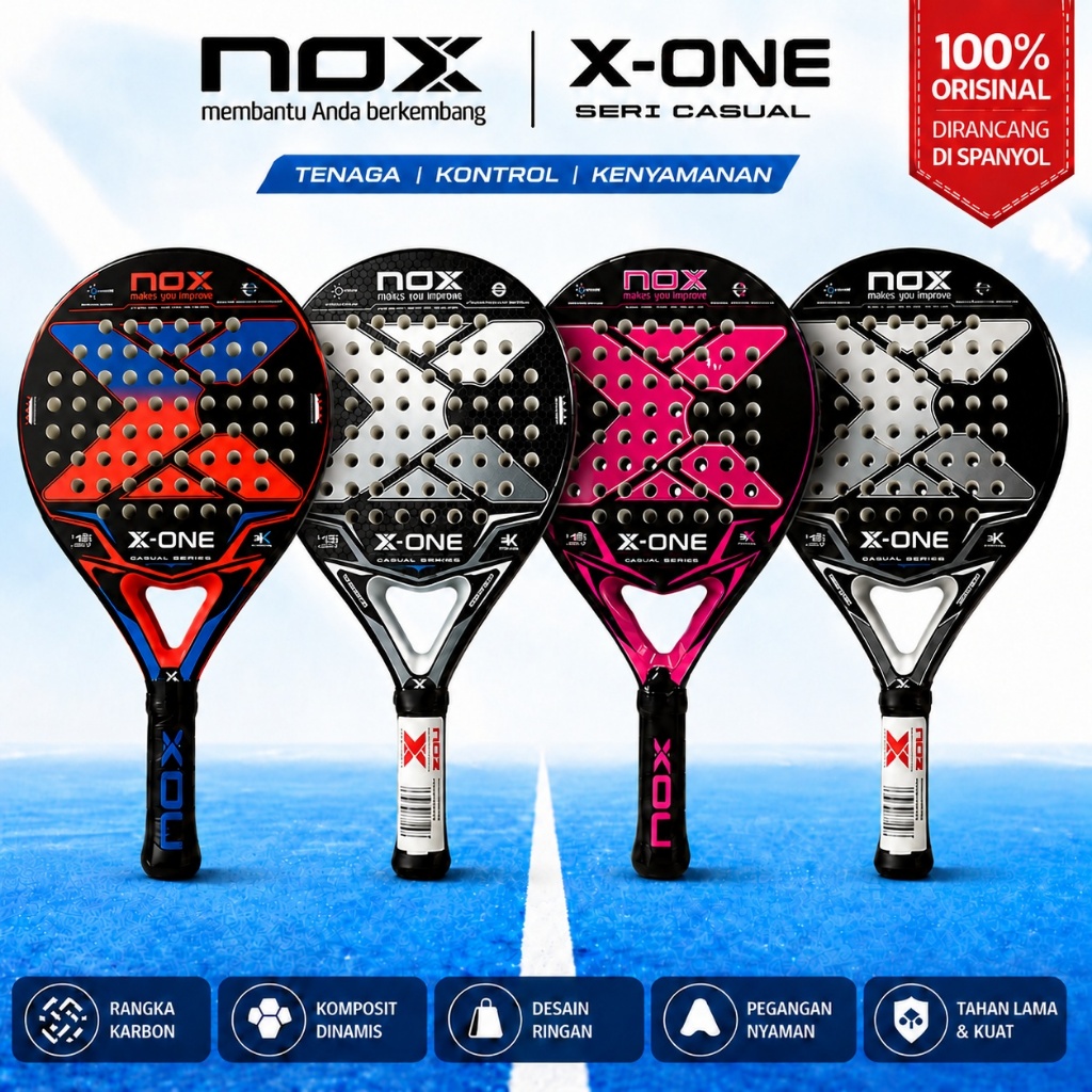 [ORI+TAS]Raket Padel NOX Carbon 3K Permukaan Kasar & Halus Cocok Pemula Wanita/Pria, Ultra Ringan, A