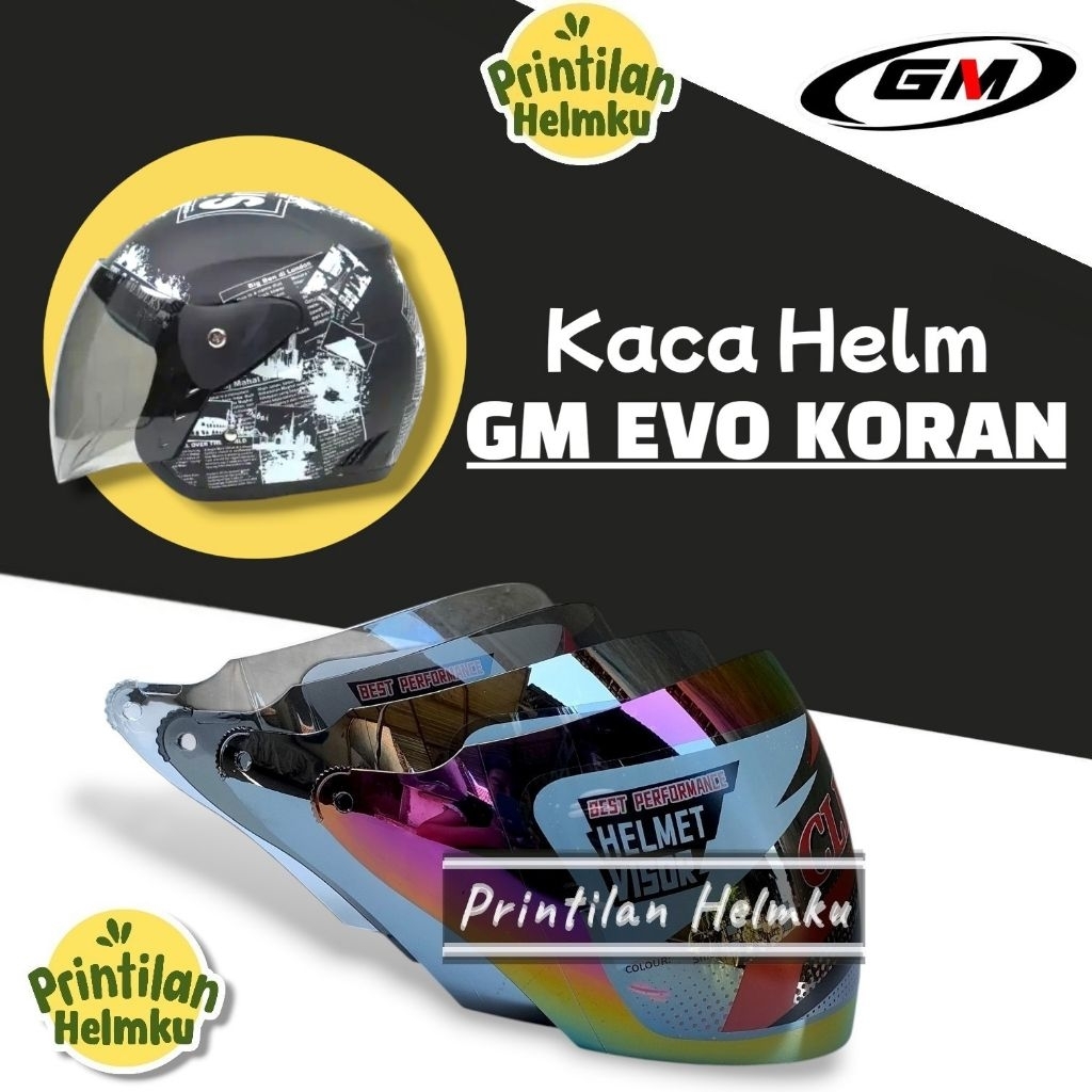 PRINTILANHELMKU Kaca Helm GM EVO KORAN Visor Helmet gm Evo koran Pelangi Silver Bening Hitam