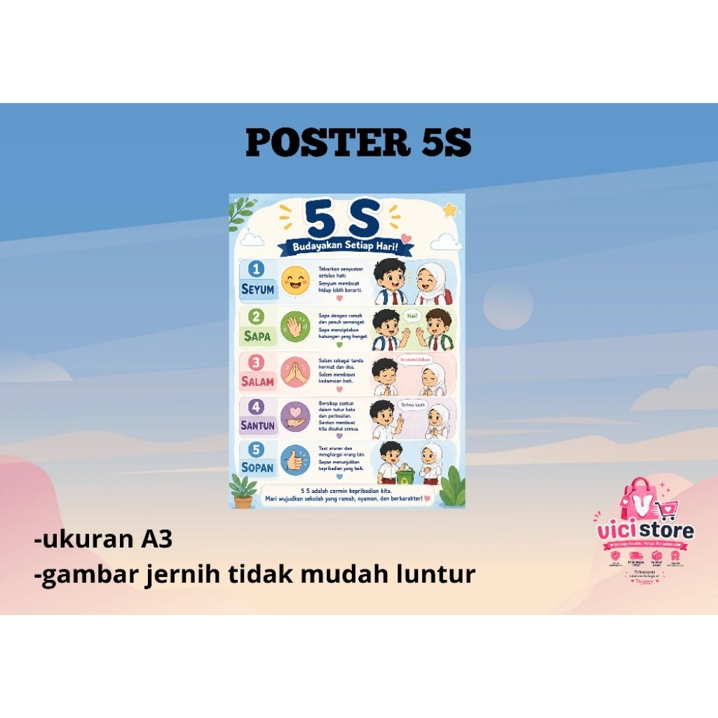poster 5S senyum sapa salam sopan santun ukuran A3