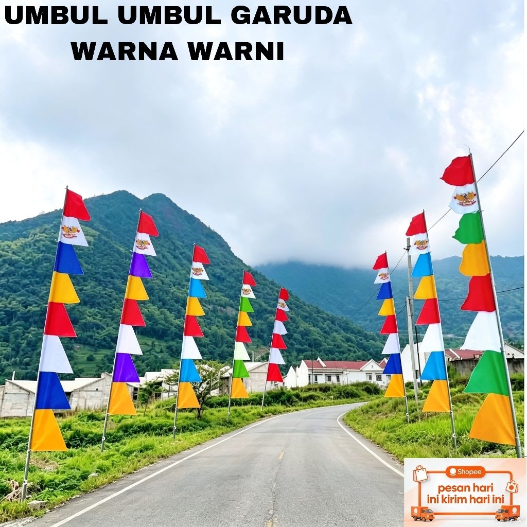 Umbul Umbul Garuda Warna Warni Bahan Kain Peles Premium