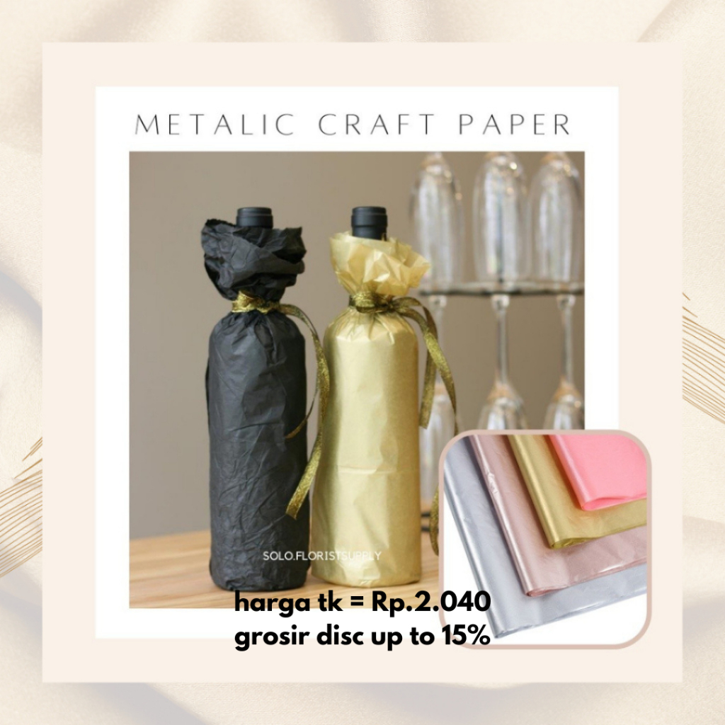 WRAPPING FLOWER PLAIN METALIC PAPER TISSUE KERTAS MENGKILAP EMAS SILVER ROSEGOLD CRAFT PAPER NATAL K
