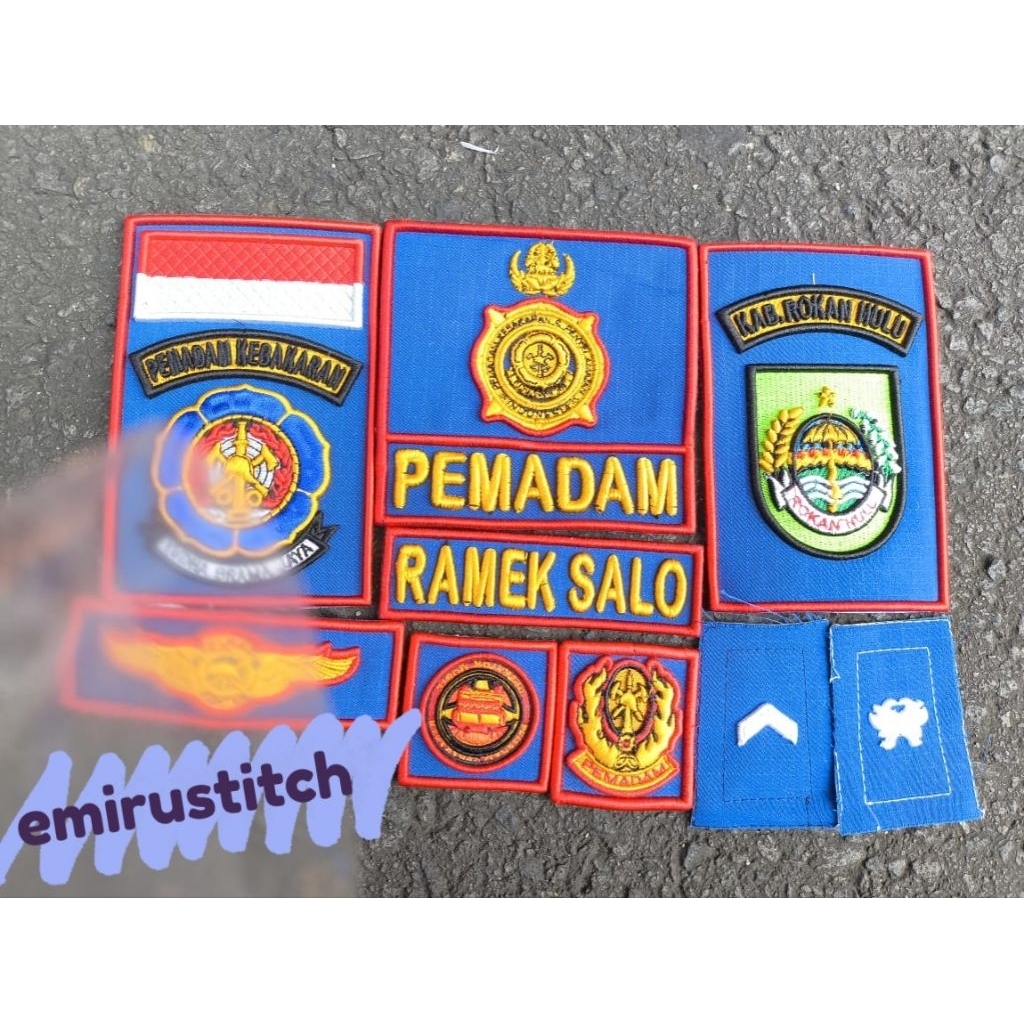 Atribut Damkar Bordir lis timbul full set