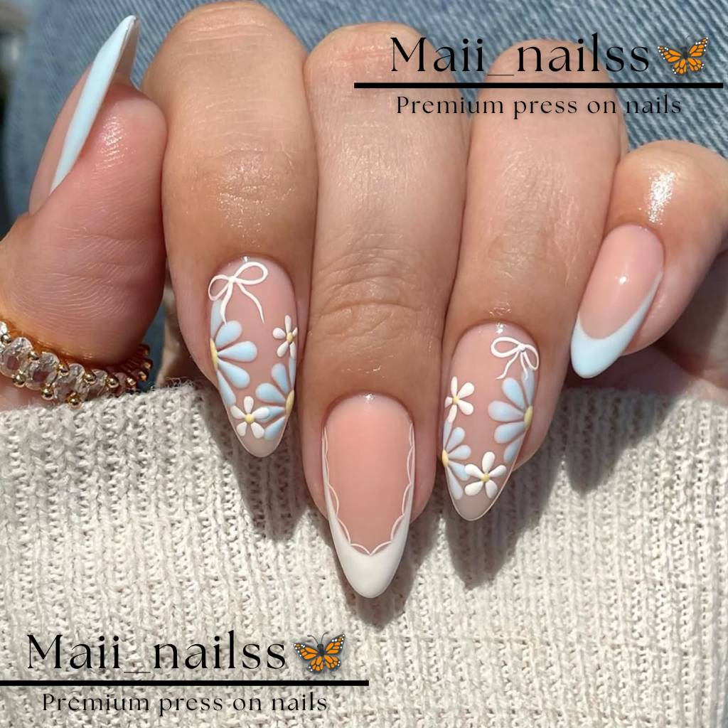 (COD) 1 SET KUKU PALSU / NAIL ART / PREESS ON NAILS French Bunga Simpel Elegan Wedding Daily Premium
