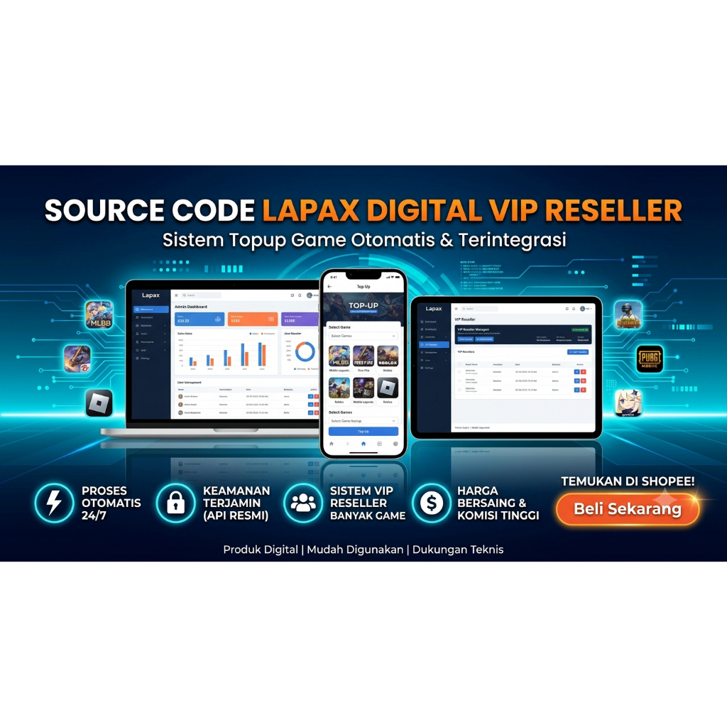 Aplikasi Berbasis Website Source Code Topup Game Lapax Digital VIP Reseller Original Lifetime - Gara