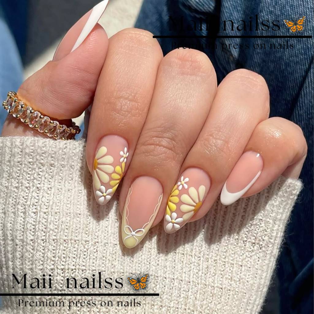 (COD) 1 SET KUKU PALSU / NAIL ART / PREESS ON NAILS French Bunga Simpel Elegan Wedding Daily Premium