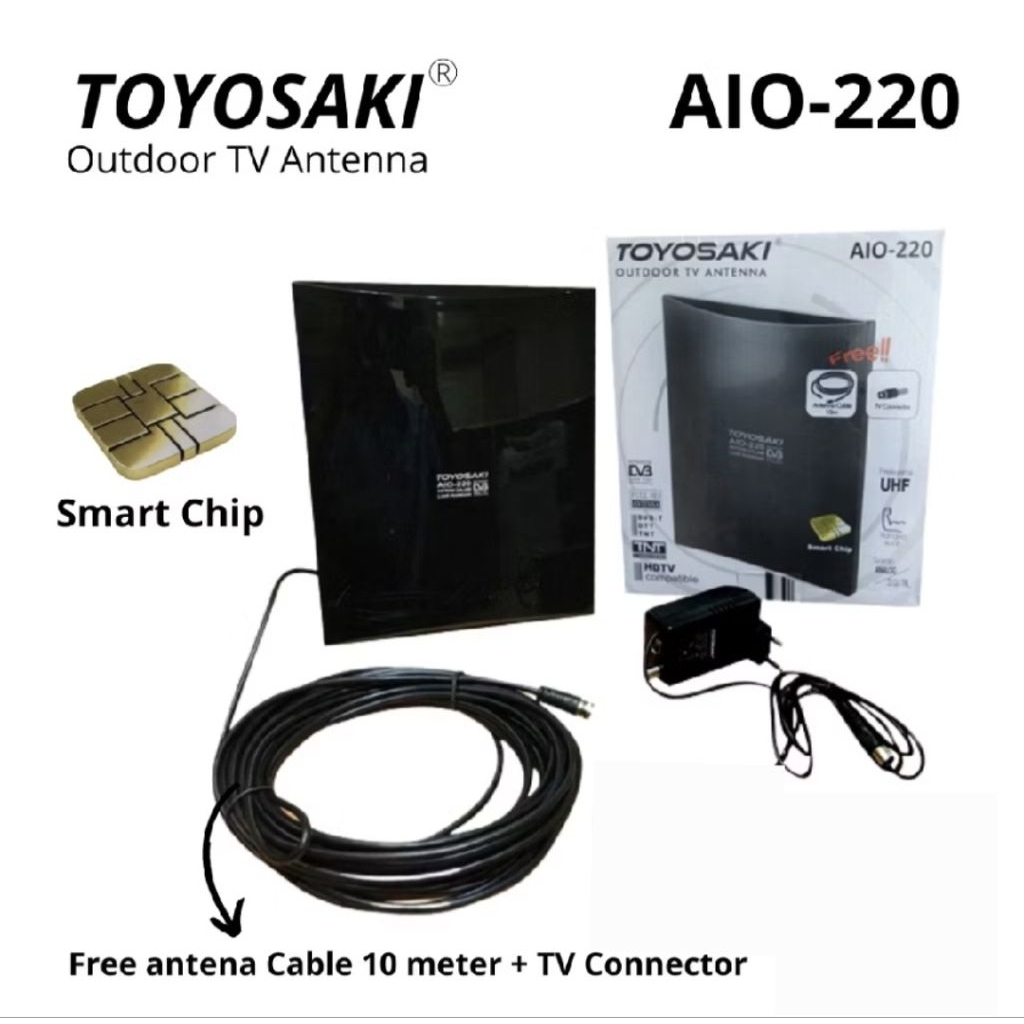 promo murah antena luar digital Toyosaki 2in1 bisa luar dan dalam smart chip free kabel 10m