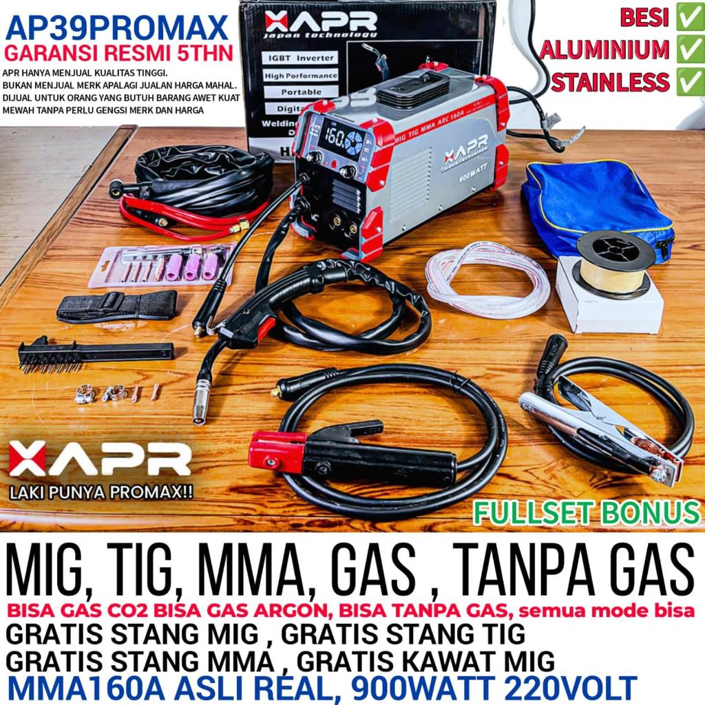 XAPR AP39PROMAX mesin las MIG TIG MMA ARC 160A 900WATT APR AP39 PROMAX 5in1 garansi 5thn full bonus 