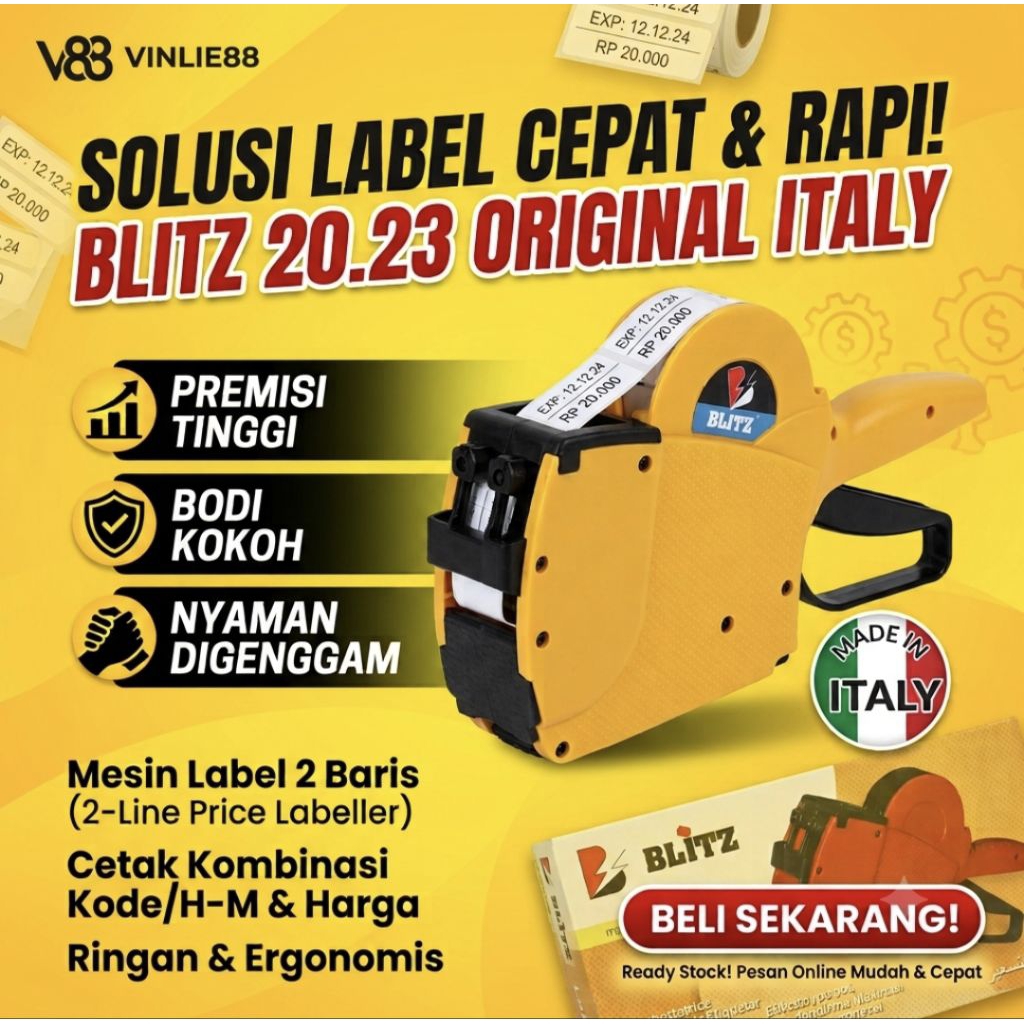 Alat Label Harga Blitz 20.23 (2 line) - Original Made in Italy / Mesin Cetak Label Expired Date & Ko