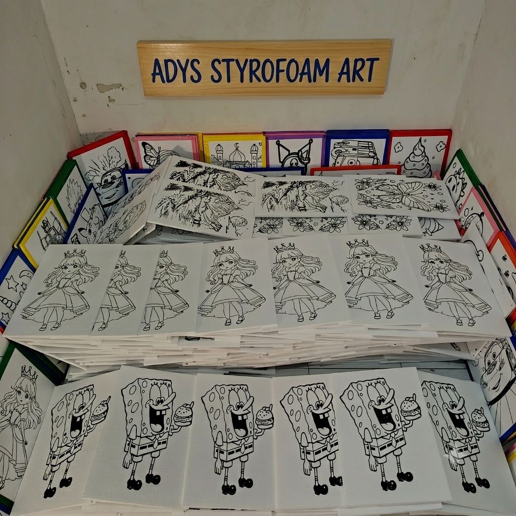 Paket 50pcs (TANPA SOLASI WARNA)|Lukisan anak styrofoam/Gabus ukuran 33x50, **(WAJIB BACA DESKRIPSI 