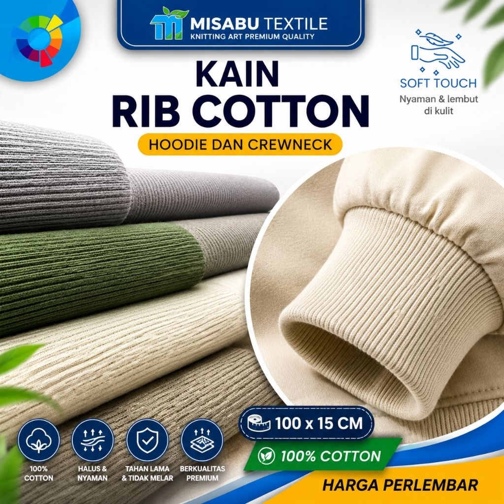 Kain rib katun hoodie crewneck sweater warna lengkap pengganti kain rib hoodie croptop crewneck katu