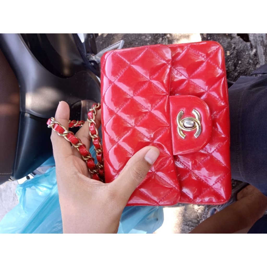 authentic chanel mini classic patent leather