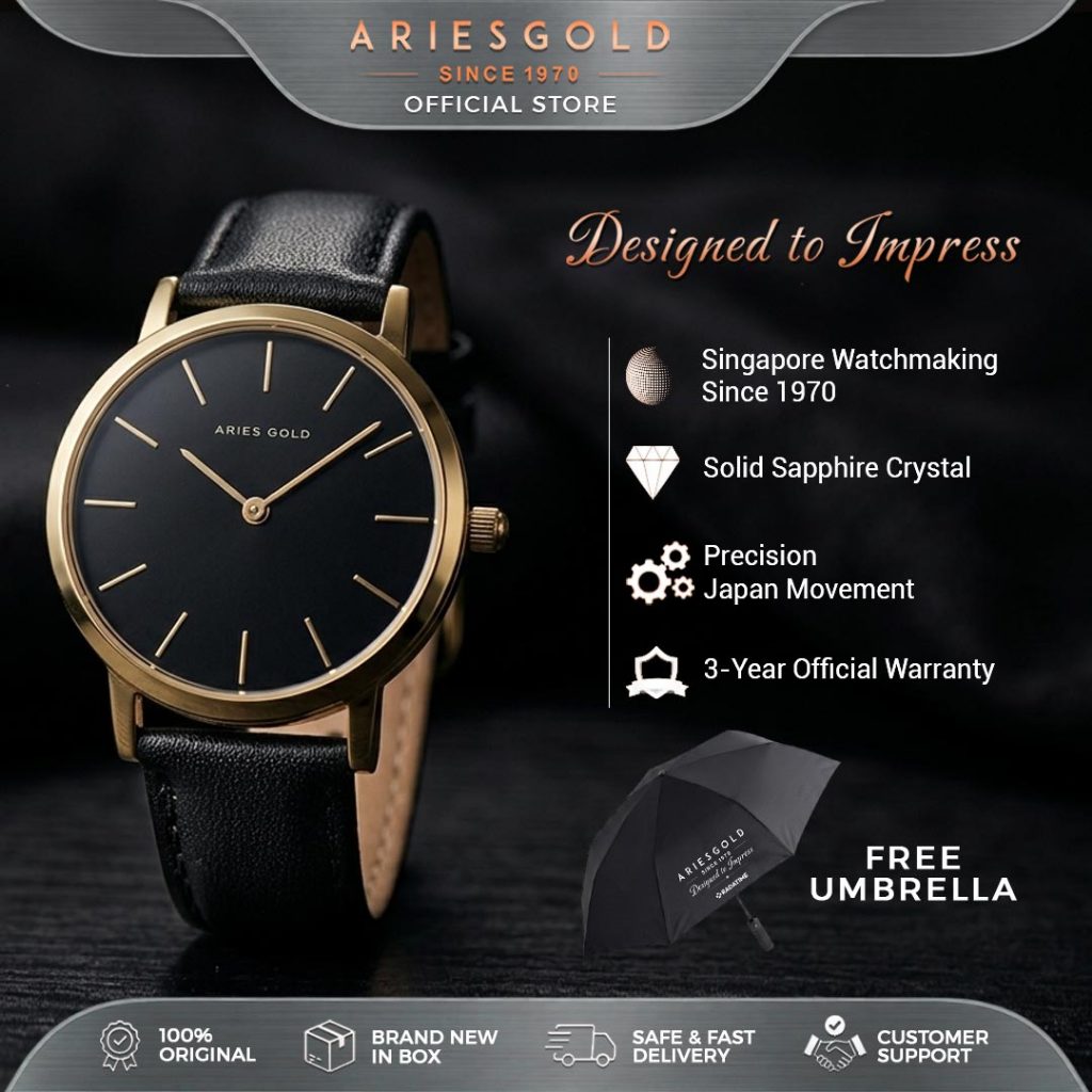 Jam Wanita Aries Gold  Original Formal Gold Leather L-1023-G-BK
