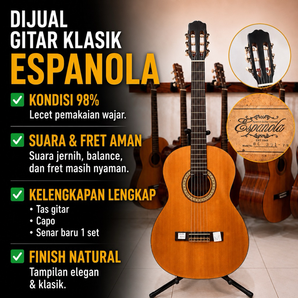Gitar Klasik Espanola BC-391-YW Original Second Bekas Mulus 98% Bonus Tas Capo Senar