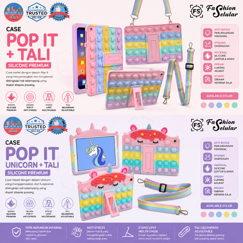 Case Pop It Rainbow & Unicorn + Tali Apple iPad Mini 1 2 3 4 5 6 iPad 5 6 7 8 9 iPad Air 1 2 Pro 9.7