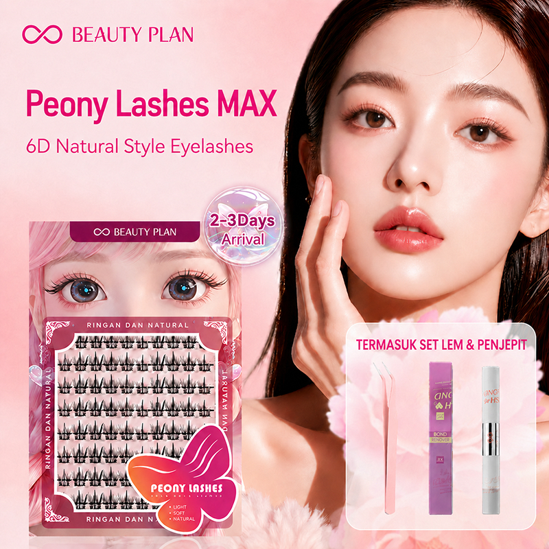 BEAUTY PLAN Bulu Mata Palsu Seri Peony , Ikal D Individu, Dapat Digunakan Kembali, Efek Perpanjangan