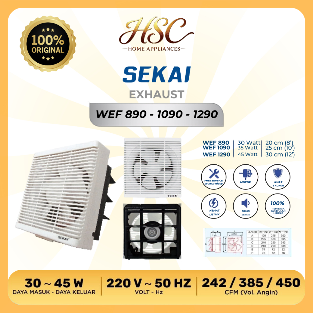 SEKAI Exhaust / Hexos / Heksos Fan SEKAI WEF-890 - WEF-1090 - WEF-1290 Wall Fan GARANSI RESMI