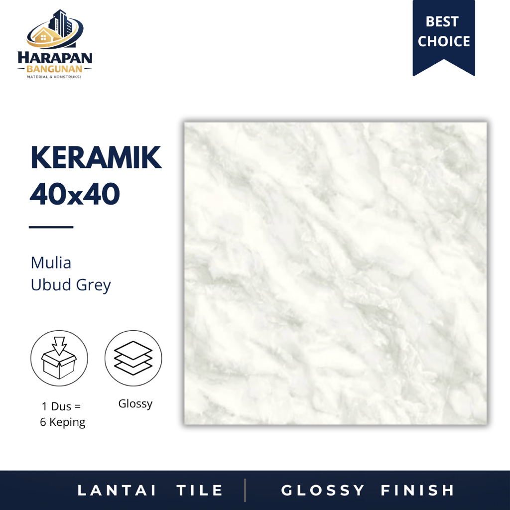 Keramik Lantai Glossy 40x40 Mulia Ubud Grey Carara 40 x 40